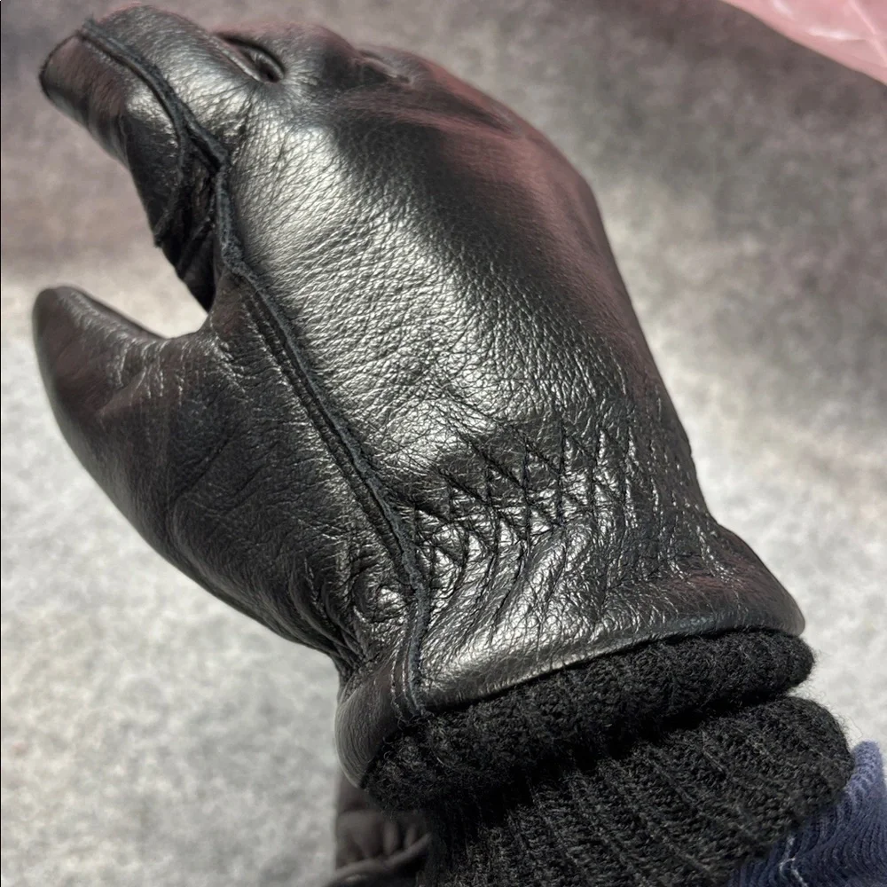 Black Leather cow hide poly lined warm pull on mitten gloves NWT size Medium